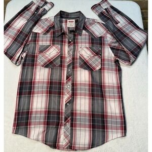 Levi's Red/Pearl Snap Button Down/Long Sleeve Shirt Plaid Print Men Button Up